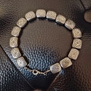 SilverTone Floral Design Texture Square Light Metal Beads Bracelet Fastener